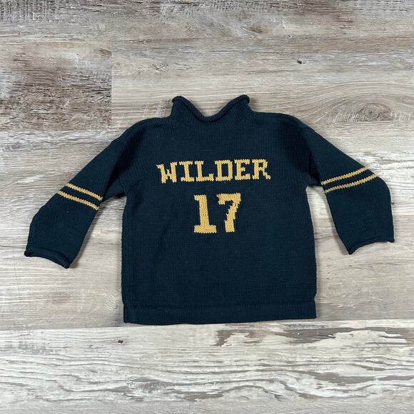 Vintage Style Knit Baby Sweater “Trinity” Wilder 17 Navy Gold Handmade 12-24M - Picture 3 of 5